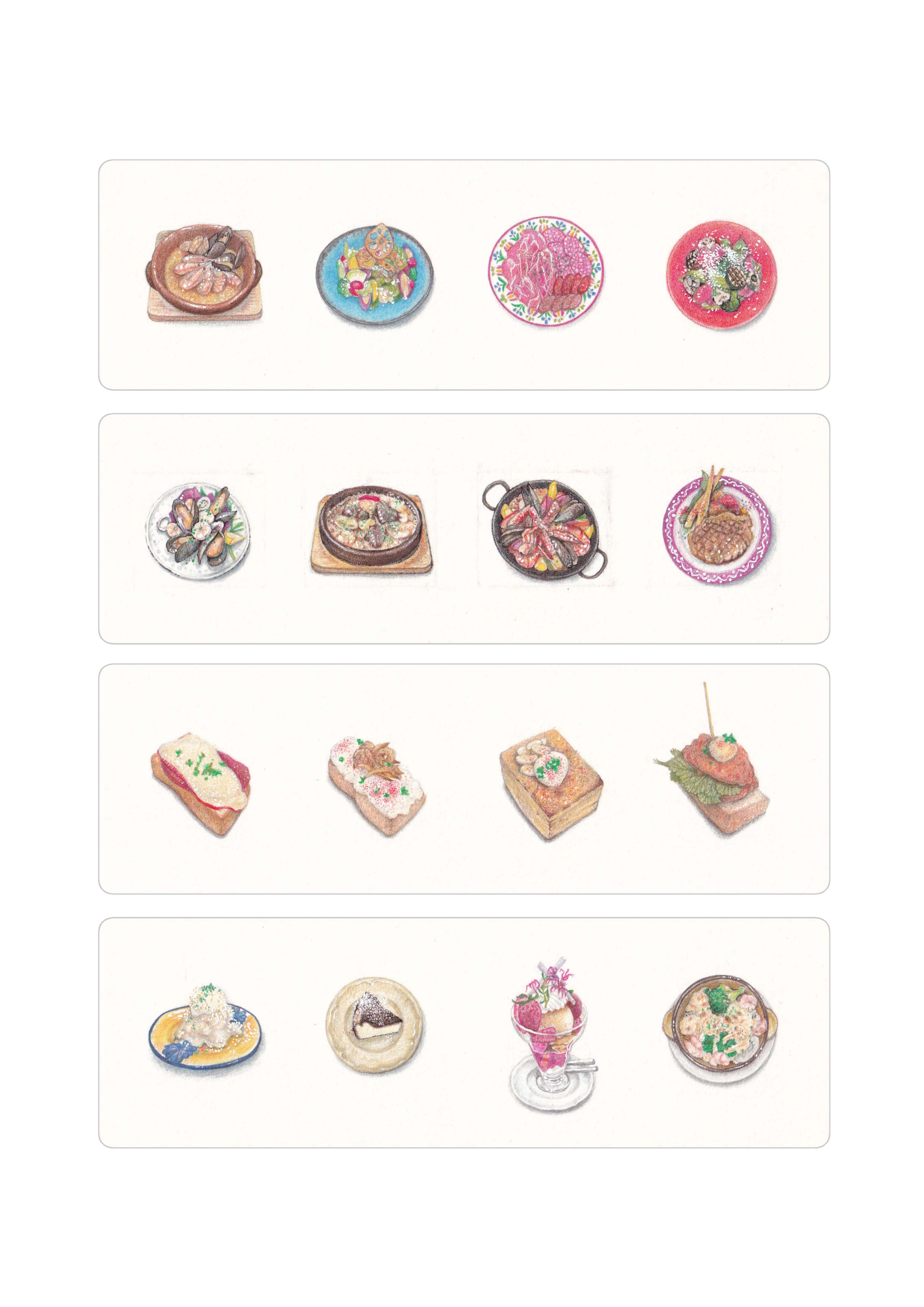 色鉛筆による飲食店メニューイラスト
