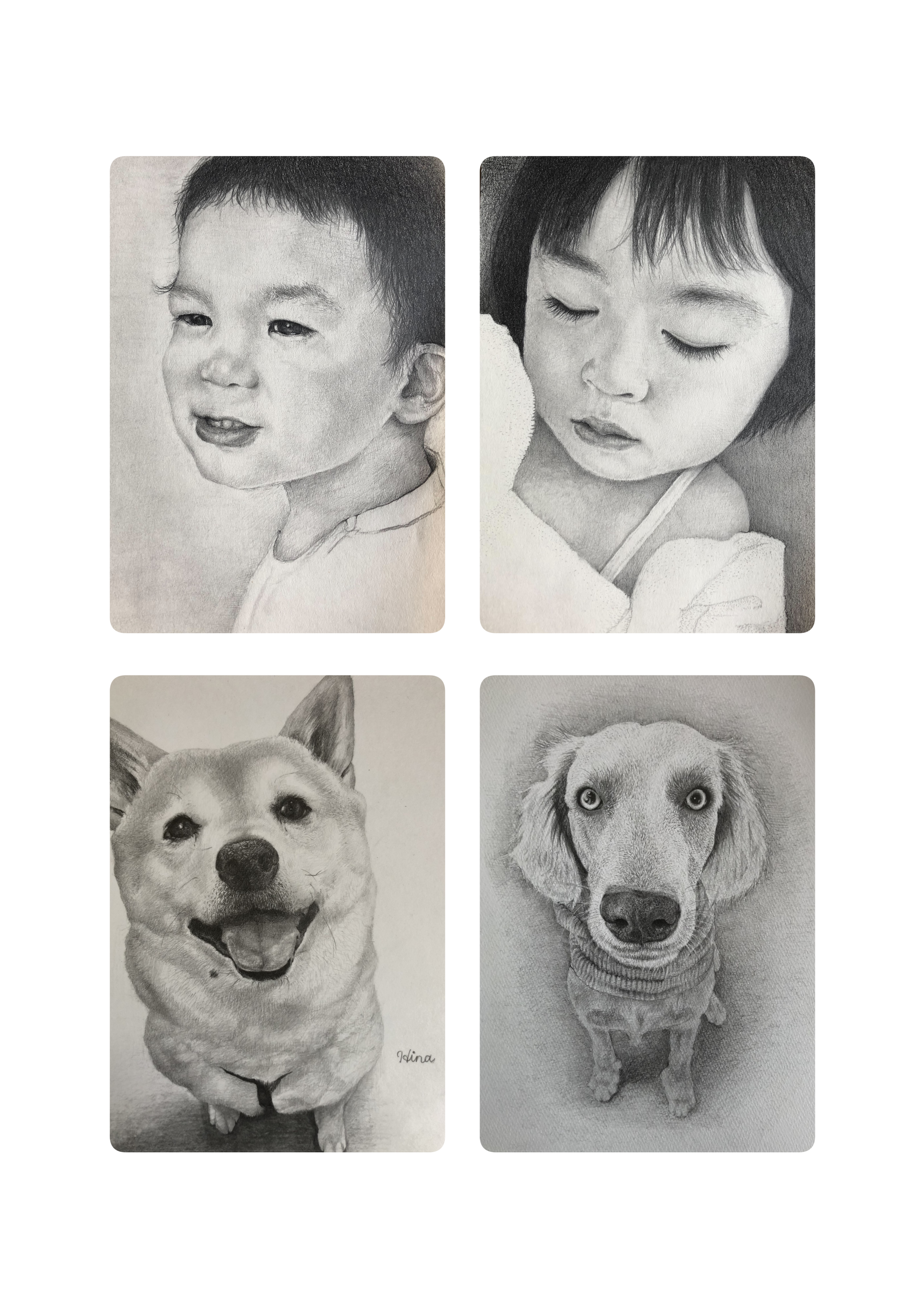 鉛筆による人物・動物イラスト